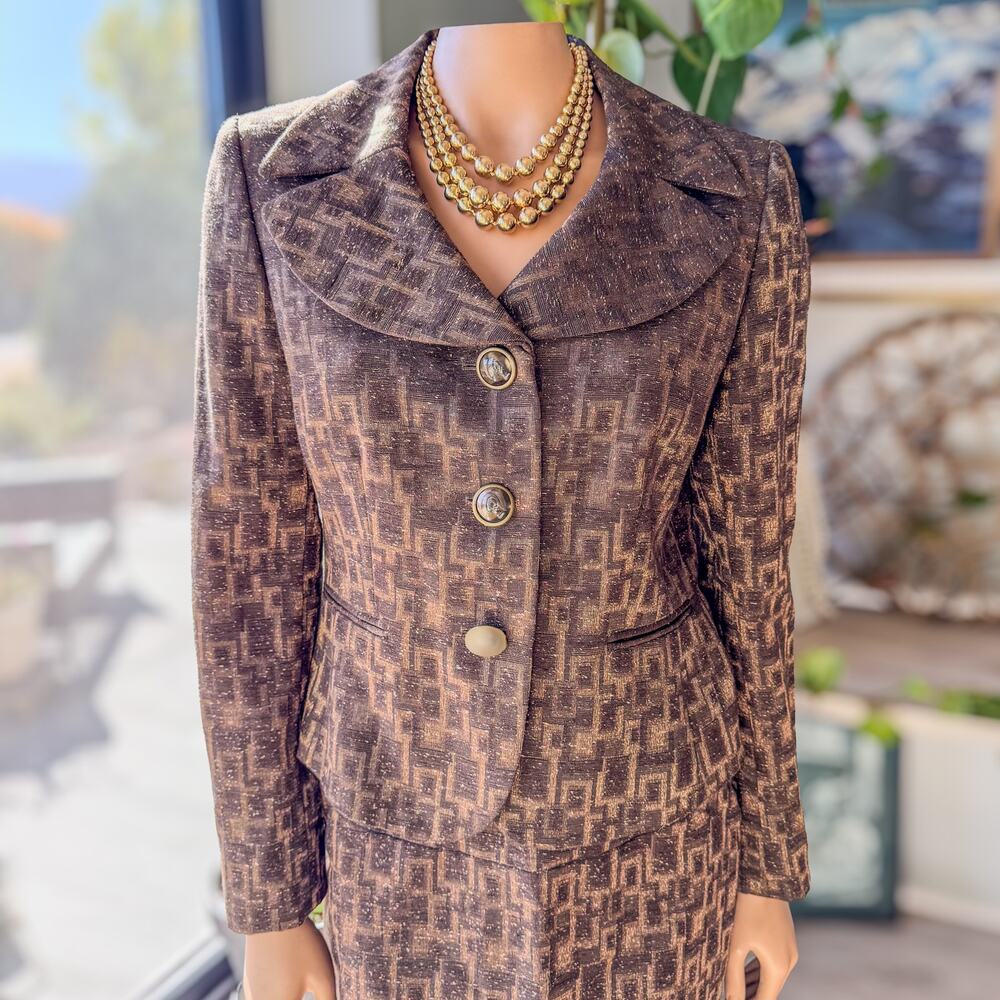 Antonio Melani, Women's Brown Geo Business Matching Set, Blazer-8 / Skirt-6 - Picture 5 of 14